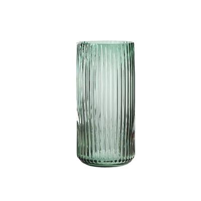 China Minimalist Creative thickened glass transparent vase Vertical striped vase Simple vase with colorful flower arrangement for sale