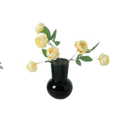 China Minimalist New gourd vase Small fresh black glass vase Hydroponic desktop color small mouth round decorative ornaments for sale