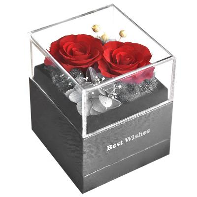 China Fashion Valentine's Day Christmas Valentine's Day Wedding/Wedding/Mother's Day Wedding Preserved Fresh Rose Flower In Gift Acrylic Jewelry Box for sale