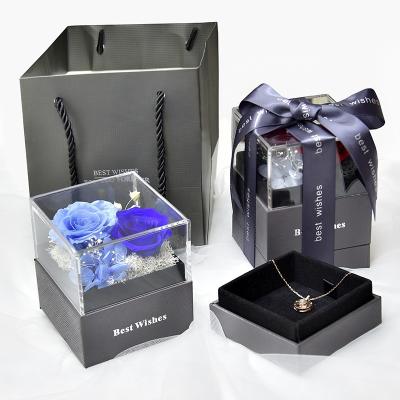 China Presentation Gift Set Luxury Valentine's Day Gifts A Grade Preserved Cool Rose Flower Acrylic Jewelry Gift Pendant Box for sale