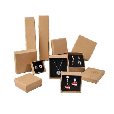 China Various Size Jewelry Brown Earrings Paper Necklace Boxes Custom Logo Kraft Jewelry Box for sale