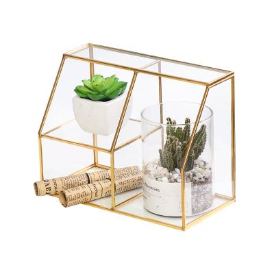 China New deco box high quality home antique copper glass jewelry glass holder cosmetic storage box for sale