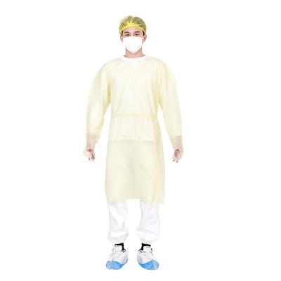 China Customizable Yellow Lace-Up Nonwoven Dustproof One-Piece Experimental Suit Disposable Breathable Stain Isolation Gown SMMS Visiting Gown SMMS for sale