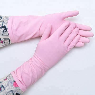 China Clearning Fashion Household PVC Waterproof Long Cuff Printed Latex Gloves for sale