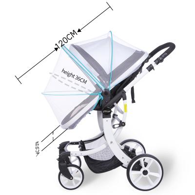 China LLIN Detachable Bag Zipper 24 Eyes Two Way Carriage Four Strands Gauze Curtain Structure Full Face Mosquito Net For Baby Stroller for sale