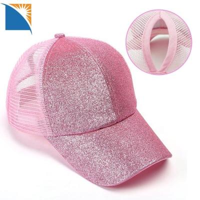 China COMMON Mesh Women Girls Half Mesh Ponytail Trucker Hat Sports Glitter Baseball Cap Trucker Hat for sale