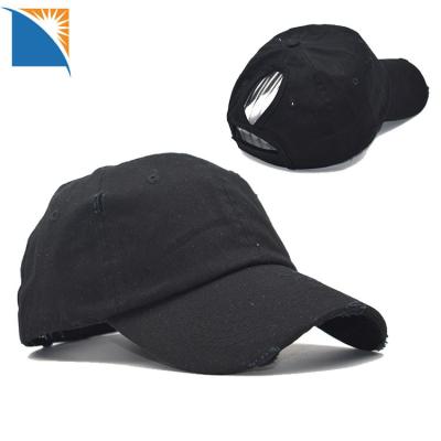 China Women's Running Hat Front Dad Hat Ponytail Soft COMMON Ponytail Cap Distressed High Ponytail Ball Hat for sale