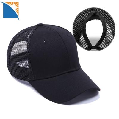 China COMMON Women High Ponytail Baseball Hats Muffin Black Trucker Hat Plain Baseball Cap With Ponytail for sale