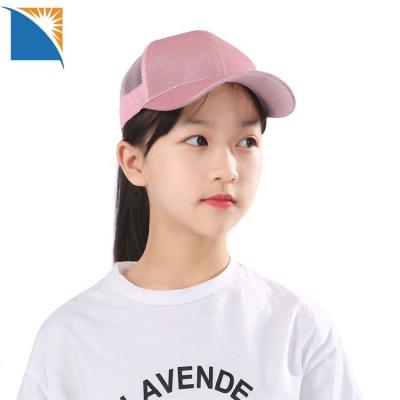 China Pink Cute Girls Summer Baseball Cap Kids Trucker Hat Ponytail Bun Visor Shiny Messy High Hat COMMON Hat for sale