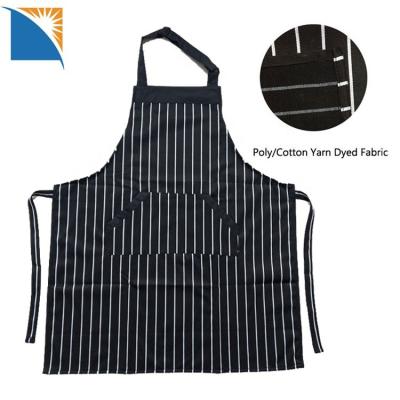 China Mats Stripe Chef Cooking Apron With Pocket Men Women Kitchen Cooking Apron Apron Black And White Stripes for sale