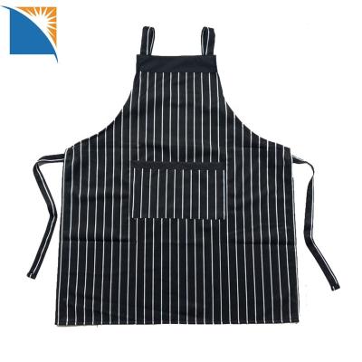 China White Stripe Cleaning Apron For Women Men Chef Bib Striped Apron With Pockets Design Cooking Apron for sale