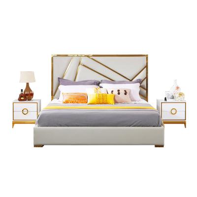 China Modern Creative Italian Light Luxury Series Double Bed(Size)Adjustable,Stainless Steel Bedroom Golden Edge Sofa Bed for sale