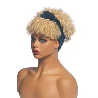 China Low MOQ Wholesale New Fashion Curly Short Afro Curly Fiber Hair Style Headband Wig High Quality Curly Curly Wig for sale