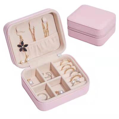 China Portable Jewelry Sotrage Accessories Box PU Leather Pink Color Jewelry Box Earrings Rings Box For Packaging for sale