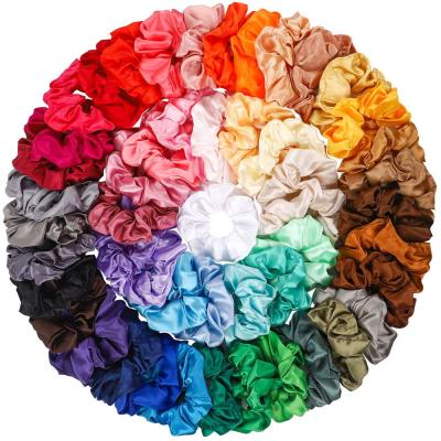 China Factory Wholesale High Tenacity Silk Satin Elastic Hair Ties Custom Design Logo Printed Scrunchies Assorted Colors Scrunchies for sale