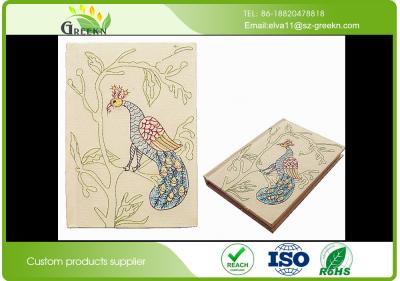 China Custom Hard Cover Sketchbook with Delicate Embroidered Pattern Fabric Cover for sale