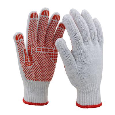 China Construction Cheap 7G 10 Gauge White Cotton Yarns Knitted Anti Slip PVC Dotted Cotton Work Gloves for sale