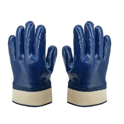 China Flexible Blue Nitrile Dipped Coated Jersey Cotton Scratching Oil Resistant Construction Work Gloves for sale