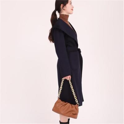 China Anti-wrinkle women fashion winter high end trench coat long notched real wool peacoats for ladies for sale