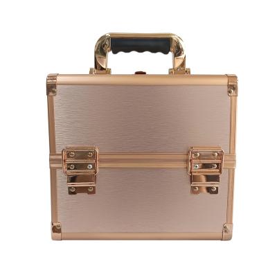 China Fashion high quality rose gold two layer four box multifunctional makeup box box to store aluminum alloy for sale