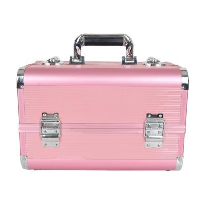 China Fashion high quality double two four layer open box aluminum alloy beauty and makeup box with shoulder straps for sale