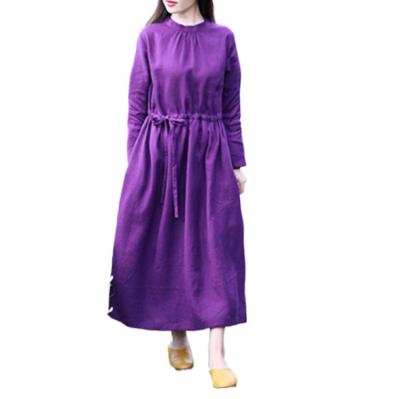 China Loose Waisted Comic Literary Canvas Dress Spring Breathable Long Skirt With Standing Collar for sale