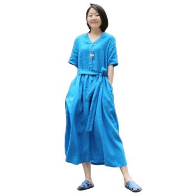 China Plus Size Anti-Static Shorts Sheath Mid Length V-Neckline Women Casual Wear Women Loose Lady Elegant Dress for sale