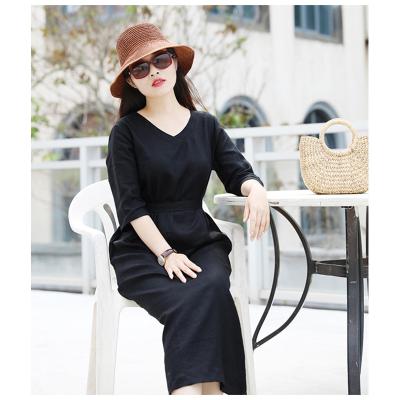 China Travel Anti-Static Ethnic Black Long Dress Women's Elegant Casual Outfits Summer With Belt for sale