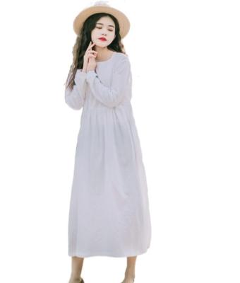 China Breathable Ruffled Dubai High Quality White Cotton Sheath Long Sleeve and Linen Dress for sale