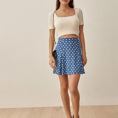 China Breathable Hot Sale Blue Floral Chiffon Slightly Flared Mini Skirt for sale