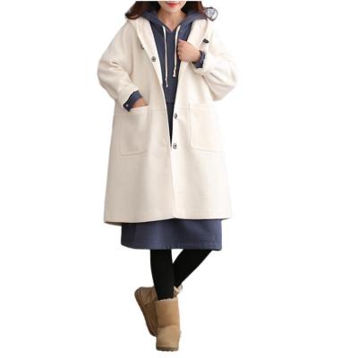 China Anti-wrinkle Women Winter Autumn Clothes Jacket Hooded Medium Length Woolen Coat With Long Sleeves for sale