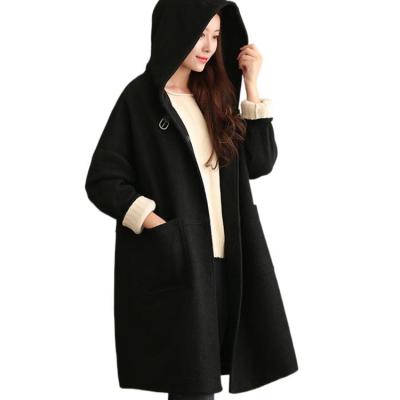 China Anti-Wrinkle Cashmere Fur Women Wool Autumn Winter Coats Hooded Medium Length Woolen Coat With Long Sleeves for sale