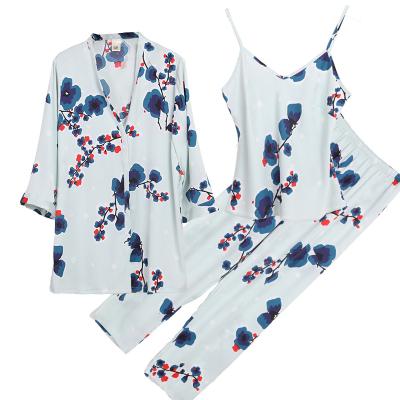 China Unique Design Soft QUICK DRY 3 Pieces Set Floral Nightgown Captivating Pajamas High Quality Sleepwear for sale