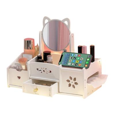 China Minimalist Dresser Jewelry Display Storage Box Cosmetic Case Storage Rack Multidrawers Makeup Jewelry Organizer Plastic With Mirror for sale