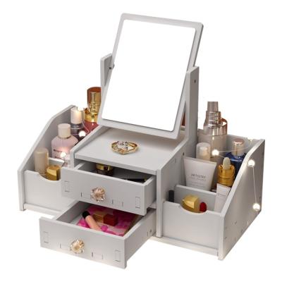 China Sustainable Plastic Dressing Table Make Up Mirror With Storage Drawer Organizer for sale