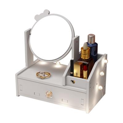 China New Hot Viable Mirror Light Makeup Organizer With Drawer Jewelry Box Cosmetics Storage Box Mirror for sale