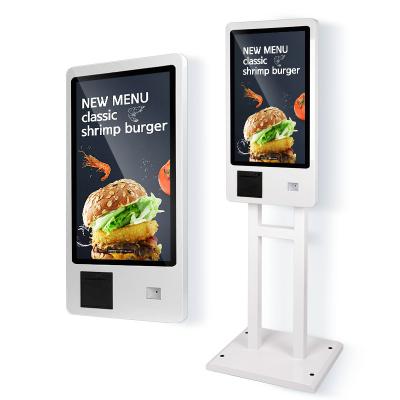 China Vending Machine 23.6/27/32 Inch Self Service Touch Screen Order Fast Food Payment Kiosk With POS And QR Code Systems Machinery Scanner for sale