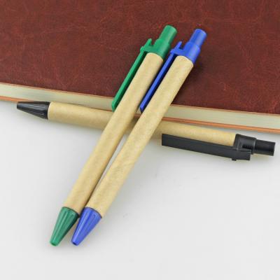 China office & Promotional cheap school pen BKS brown paper pen advertise ballpoint pen wooden eco-friend wooden pen for sale