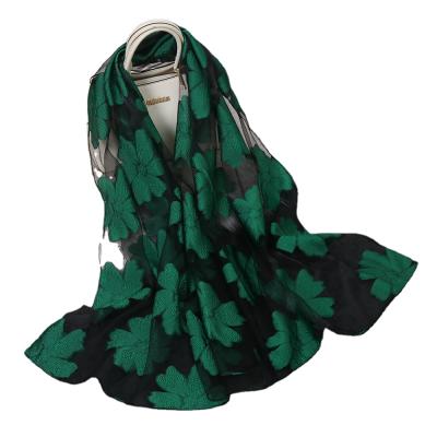 China Fashion Shawls Organza Flower Pattern Evening Dress Shawl 180*70cm Organza Silk Like Long Scarf Women for sale