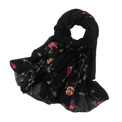 China Fashion High Quality Large Size Headscarf Wraps Cotton Muslim Scarf Long Floral Embroidery Hijabs Shawls for sale