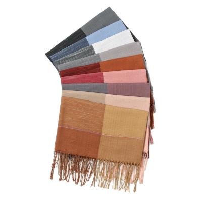 China Fashion New Arrival Large Size Scarves Women Fashion Plaid Cotton Scarf Plain Slimy Printed Shawls With Tassels for sale