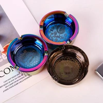 China Pocket Modern Popular Glass Smokeless Round Cigar Ashtray Cigarette Accessories Cigarette Accessories Lighted Smoking Ashtray for sale