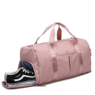 China Sustainable Pink Women Sports Swim Overnight Travel Duffle Gym Weekender Storage Bag With Shoes Compartment for sale