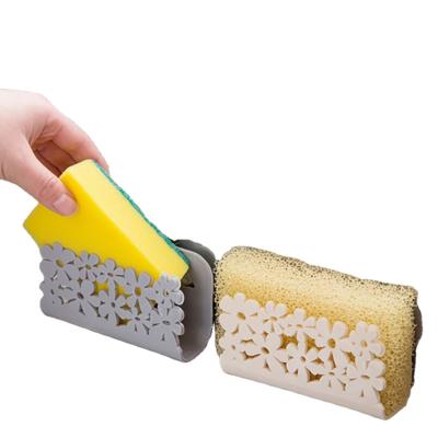 China Modern and Simple Daily Necessities Non-Perforated Seamless Sink Shelf Suction Wall Storage Drain Rack Suction Cup Kitchen Sponge Holder for sale