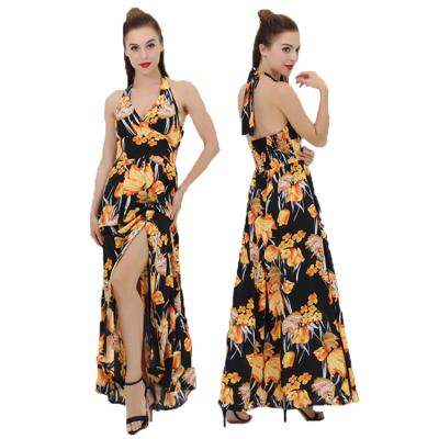 China Deep V-Neck Sleeveless Backless Maxi Dress Summer Women's Vestidos Halter Neck Long Floral Print Anti-static Casual Dresses for sale