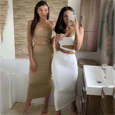 China Wholesale High Quality Anti-Static Fashion Sexy Sling Tops High Waist Dress Set Party Bodycon Bandage Two Piece Dress For Women for sale