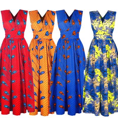 China Sexy Women Dress Summer Dashiki Dress Casual Dress African Modern Sleeveless Neck Dress Sexy V Maxi Styles for sale