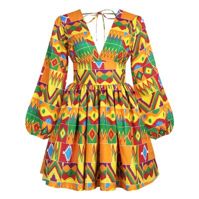 China Sexy Short African V Neck Backless Zipper Designs Backless Office Dress Casual Dress Dashiki Style Dress Back Part for sale