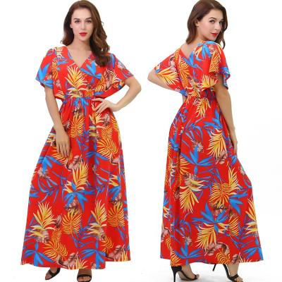 China Anti-Static Print Ladies Short Sleeve Butterfly Sleeve Hawaii Summer Women's Long Maxi Dresses for sale