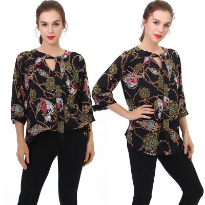 China Elegant sexy bohemian anti-pilling printing fashion ladies tops women blouse for sale